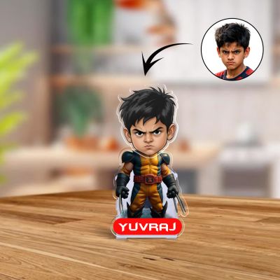 Personalized Superhero Wolverine Theme Bobblehead Caricature for Kids Room Tabletop Decor Cartoon Character Home Decor Battery Powered Moving Head Feature